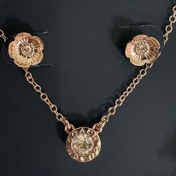NWT Coach | Open Circle Necklace and Tea Rose Stud Set - Picture 9 of 10
